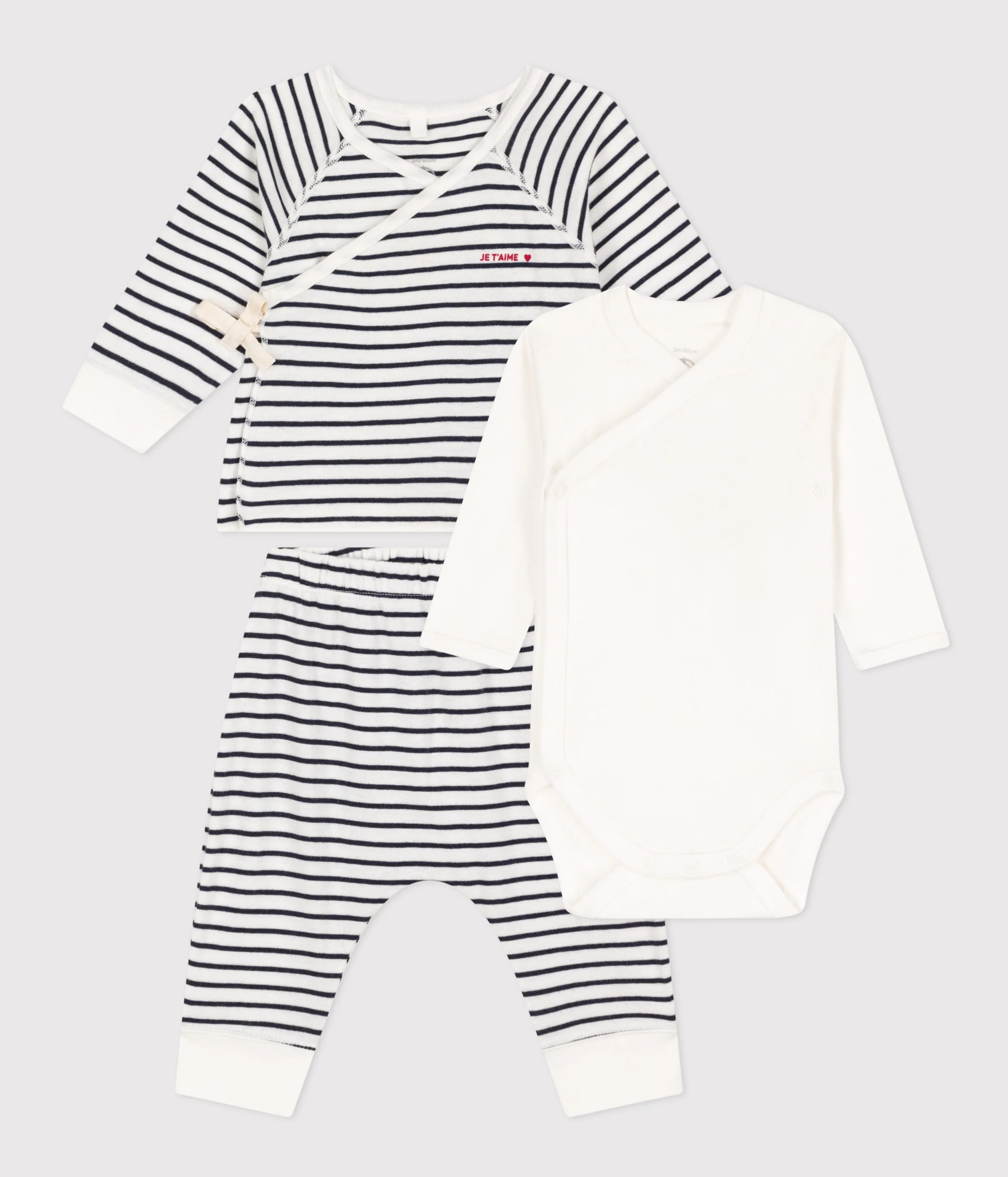 Ensemble 3 pièces rayé en coton| Blanc