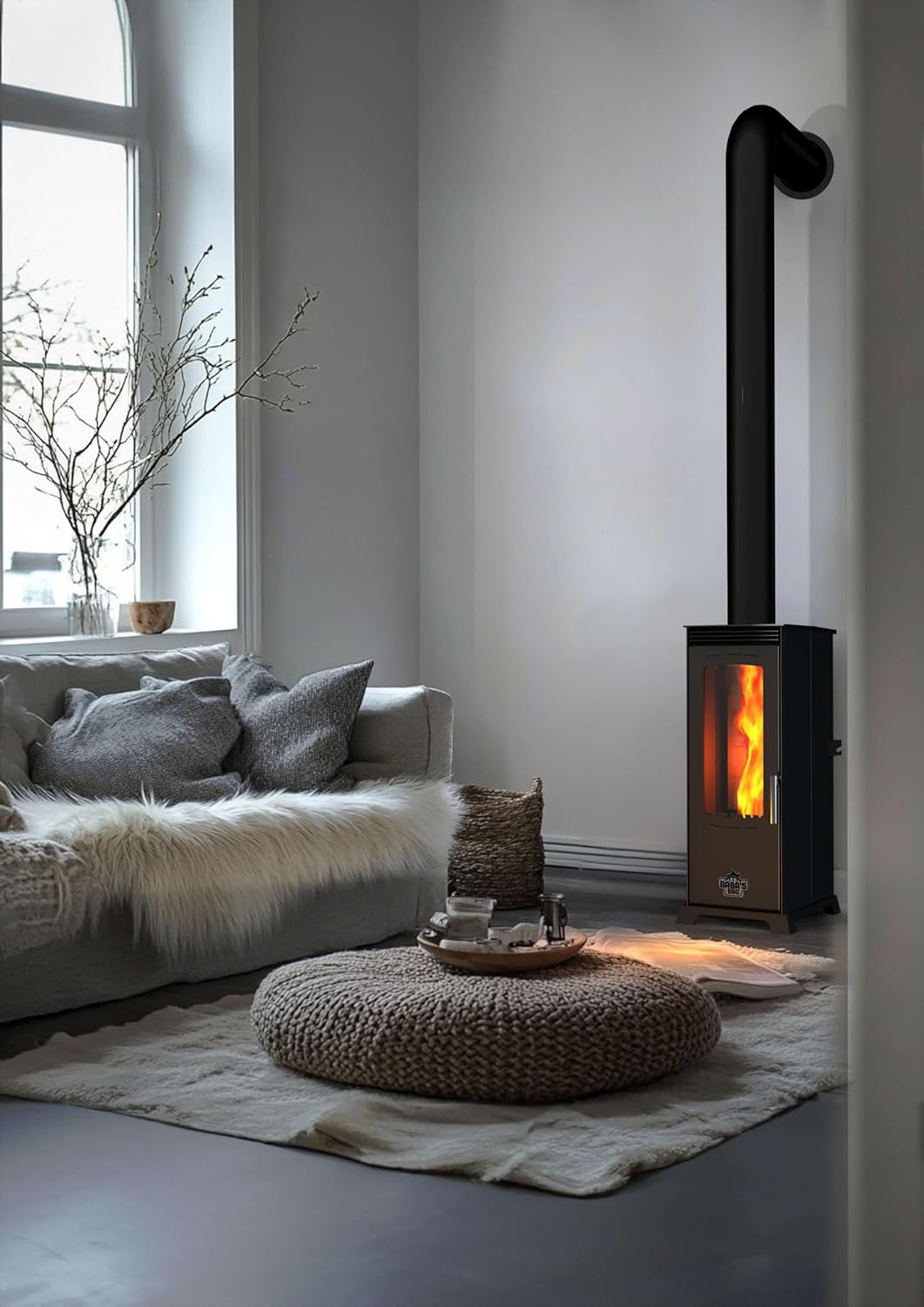 Babas Eco Mini Hybridofen Pellets und Holz Kombiofen Kaminofen 8 kW Pelletofen ohne Strom Schwarz Holzofen Holz Ofen Kamin