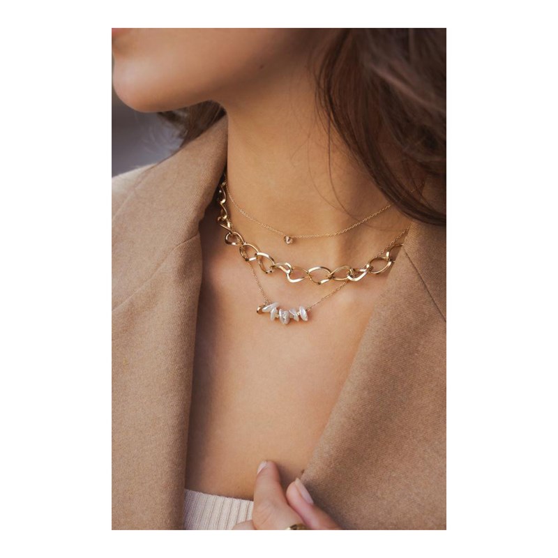Collier en acier doré chaîne grosse maille, chaînette réglable avec pierre Crystal Swarovski