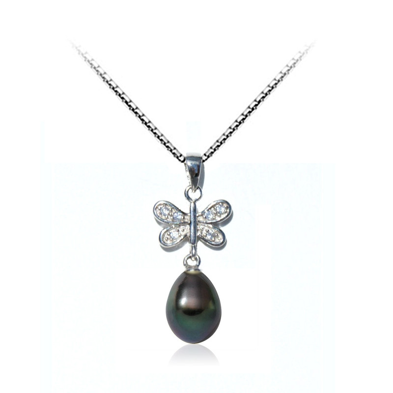 Pendentif Femme Papillon Perle de culture d'eau douce et Argent 925/1000