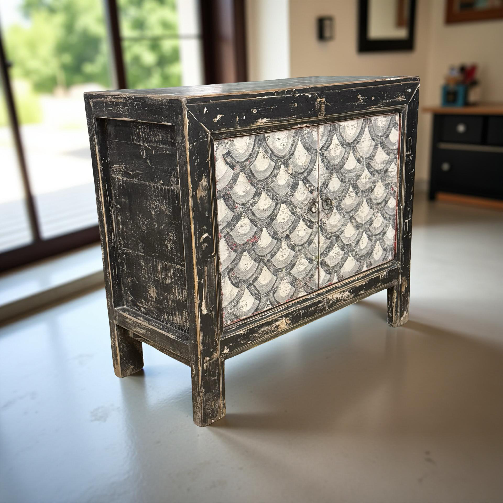 Wandkast 2deur zwart/wit schub uniek