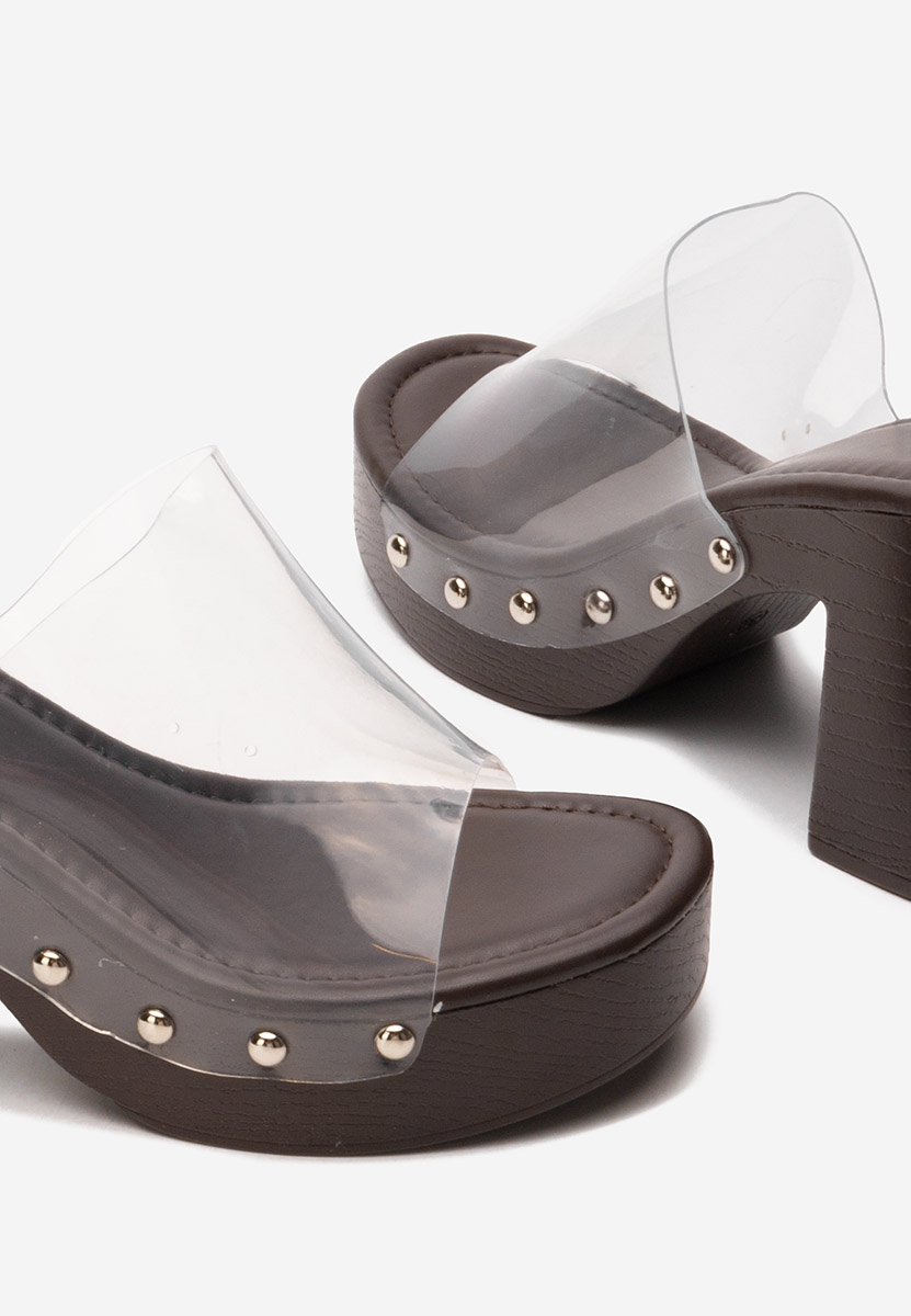 Mules à talon épais bruns Wanetta