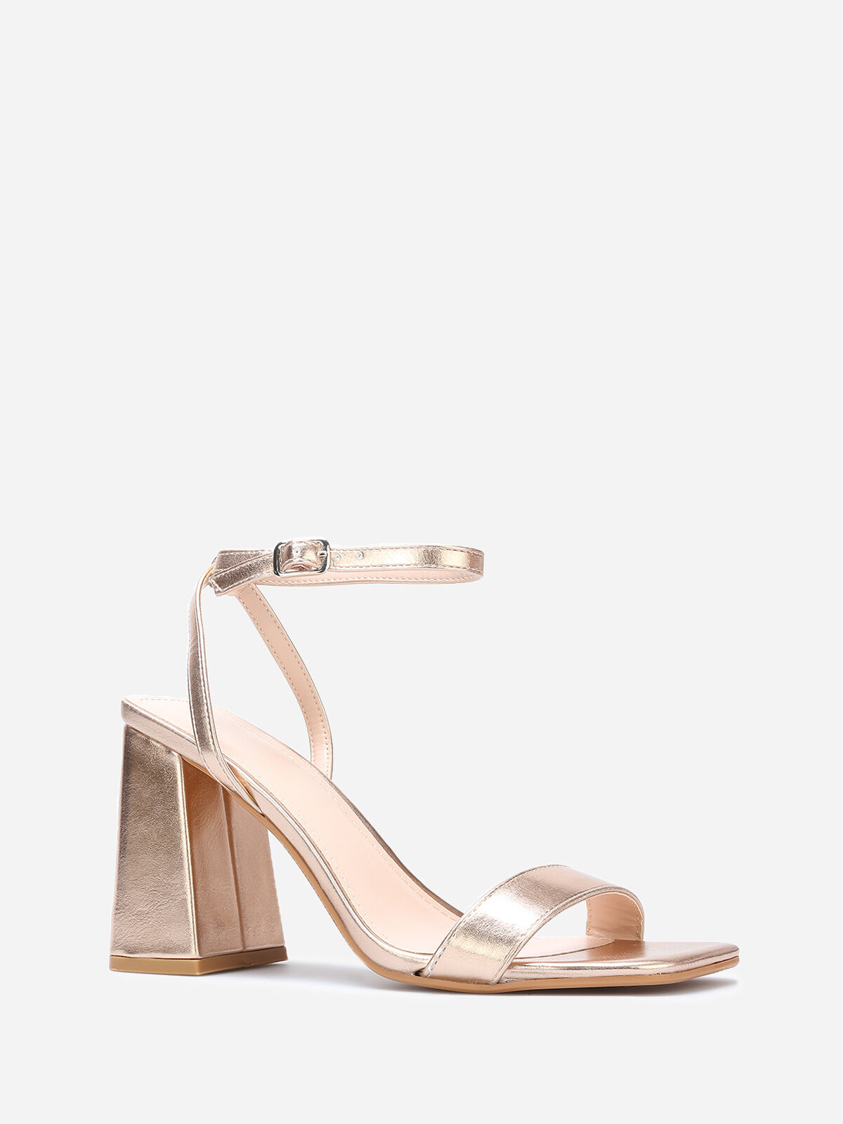 Sandales à bout carré et talon évasé- Doré rose
