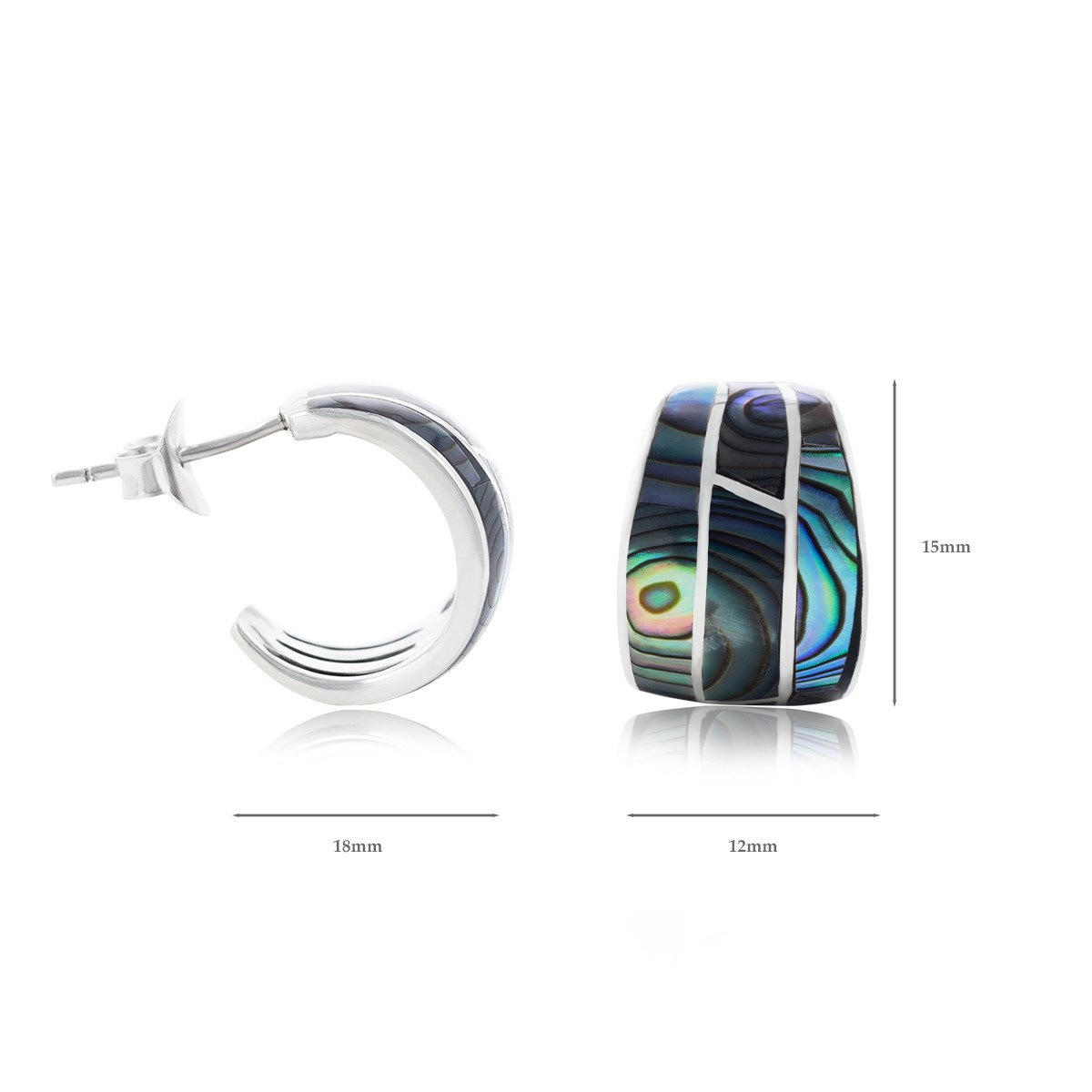 Boucles d'oreilles ADEN créoles ethniques nacre abalone sertie argent 925