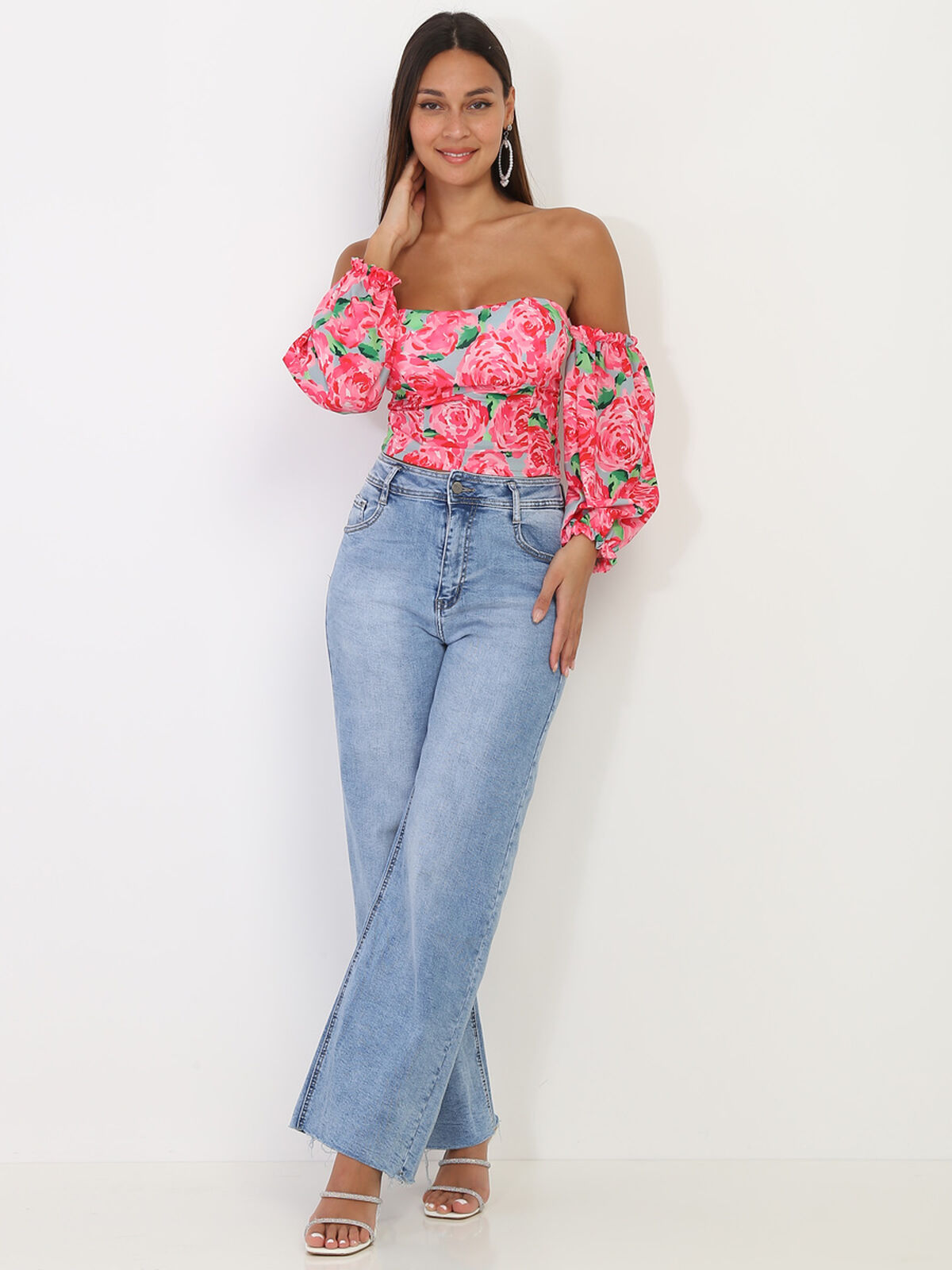Crop top bustier à motifs- Rose