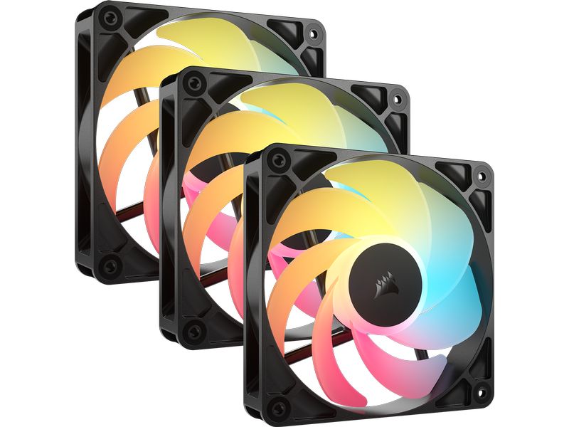 Corsair PC-Lüfter R5 120-R ARGB Schwarz 3-Pack Gehäuselüfter mit einem Durchmesser von 120 mm und einer RGB Beleuchtung