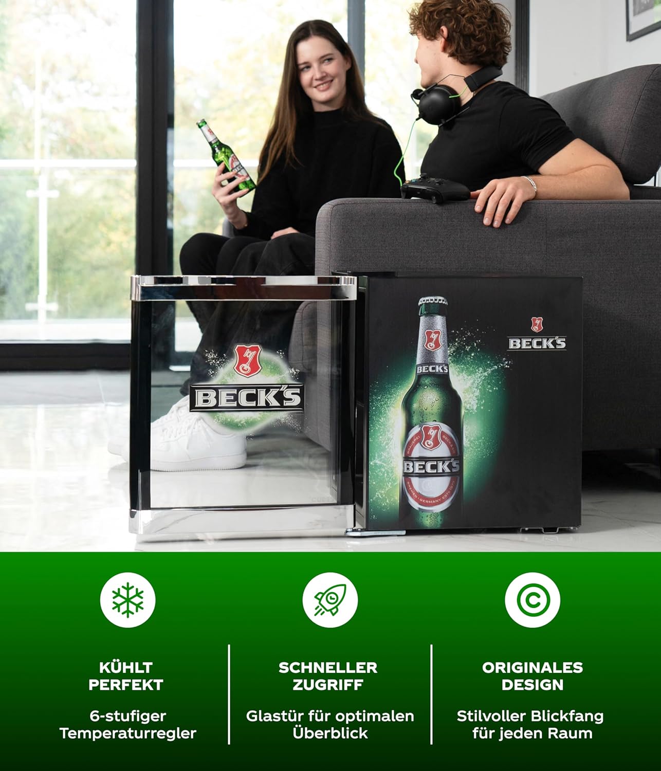 CUBES Flaschenkühlschrank Becks/F / 51 cm Höhe / 98 kWh/Jahr / 48 L Kühlteil
