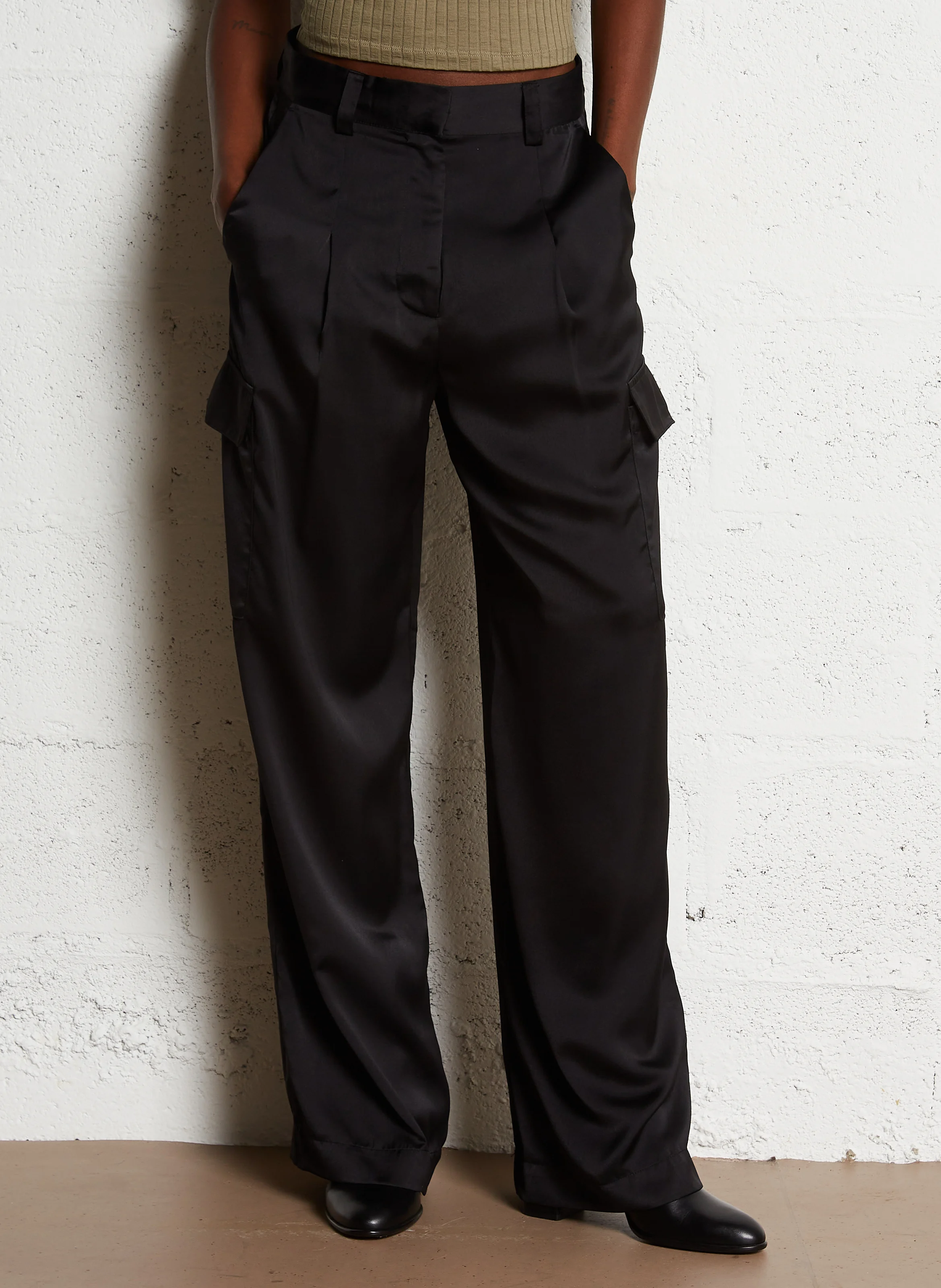 CARY - Pantalon large taille haute | Noir