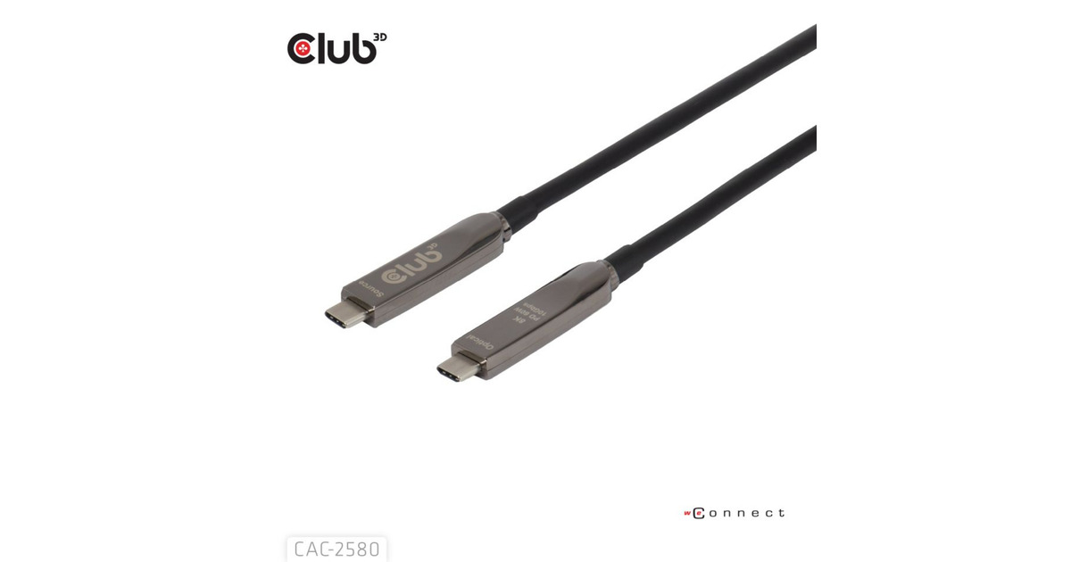 Club 3DFull-Feature USB-C kabel, 15m  (Zwart, 8K60Hz 10Gbps 60W)