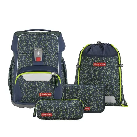Step by Step BASIS Schulranzen-Set Green Geometric, 4-teilig