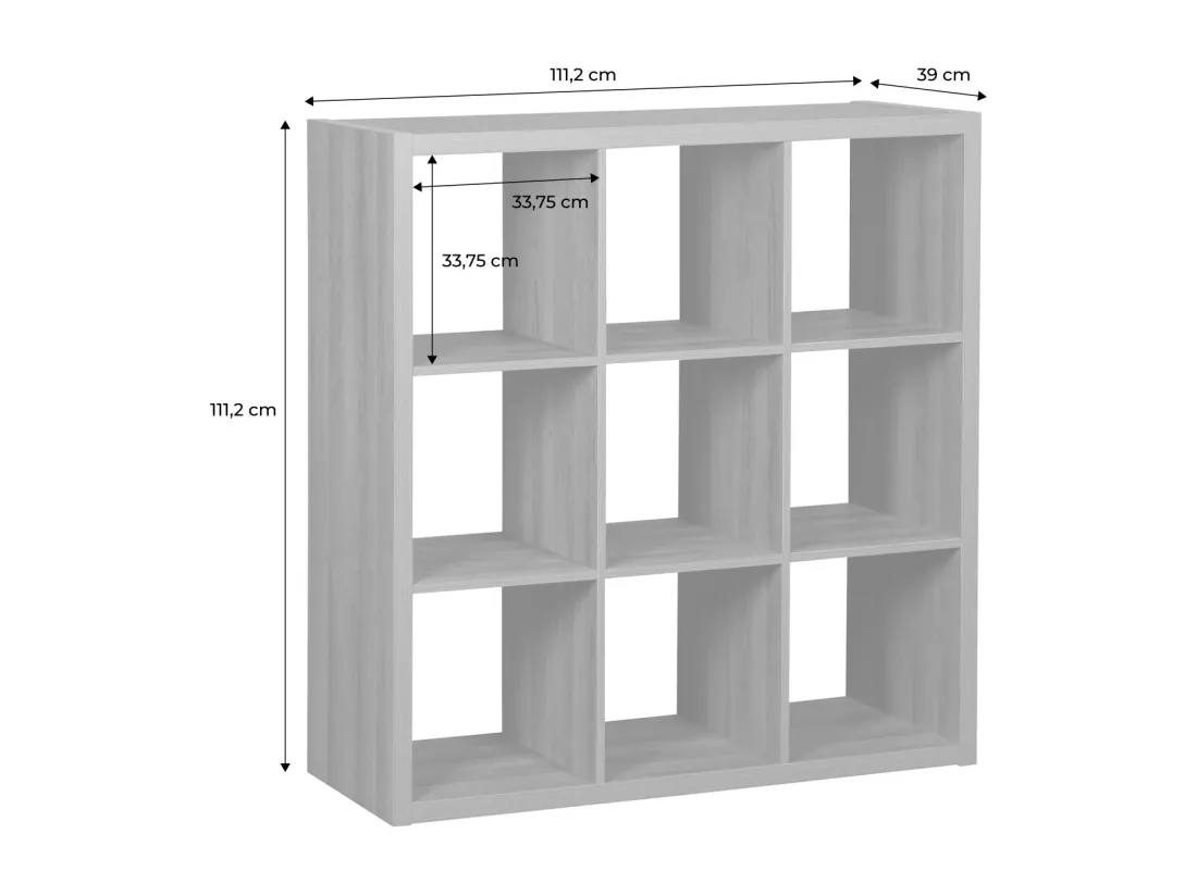 Etagère bibliothèque cubique 3 niveaux 9 compartiments. casiers. effet bois de manguier. L 111.2 x P 39 x H 111.2cm