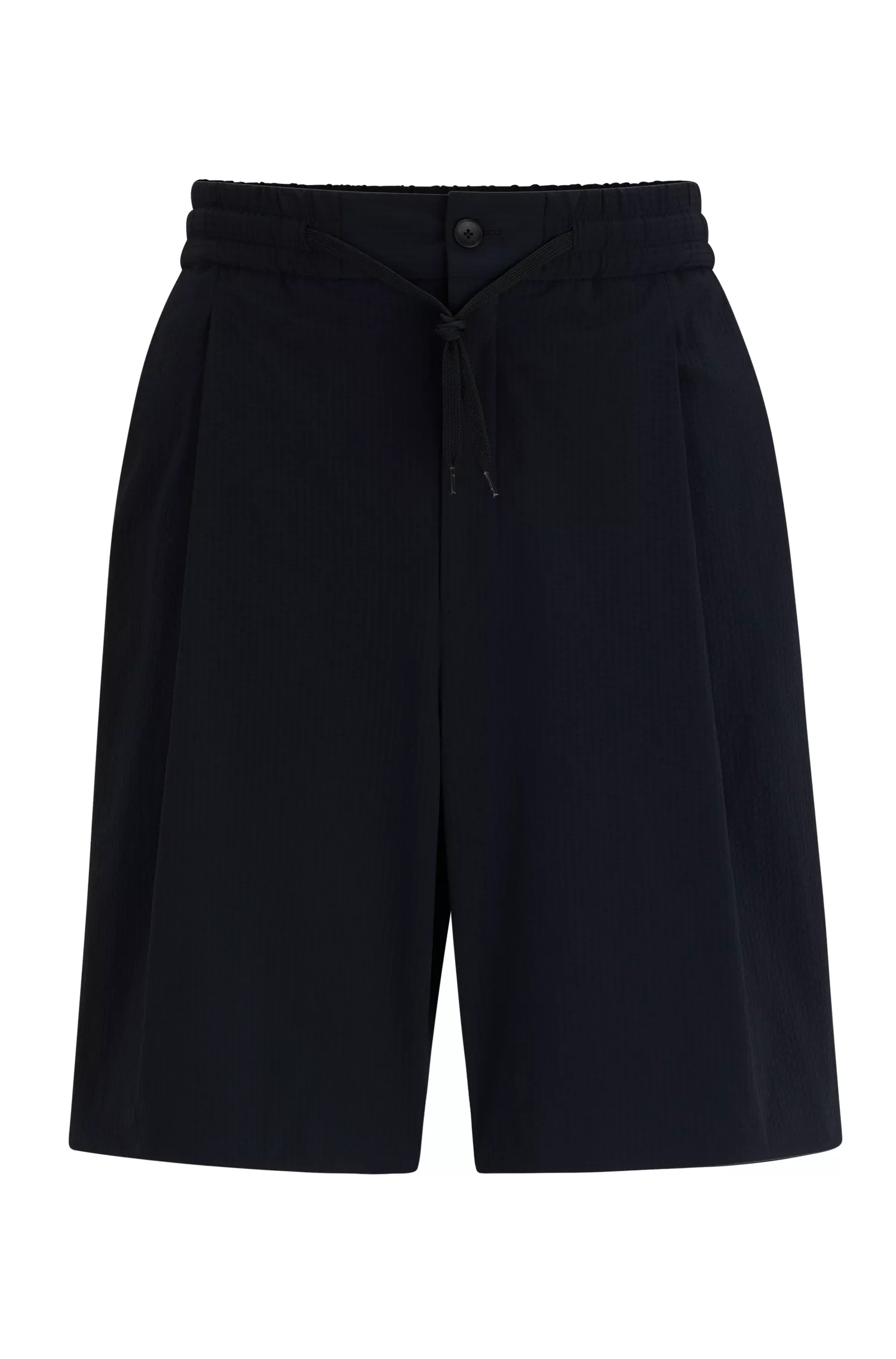 Shorts HUGO vermelhos em tecido seersucker elástico de alta performance com cintura ajustável por cordão.