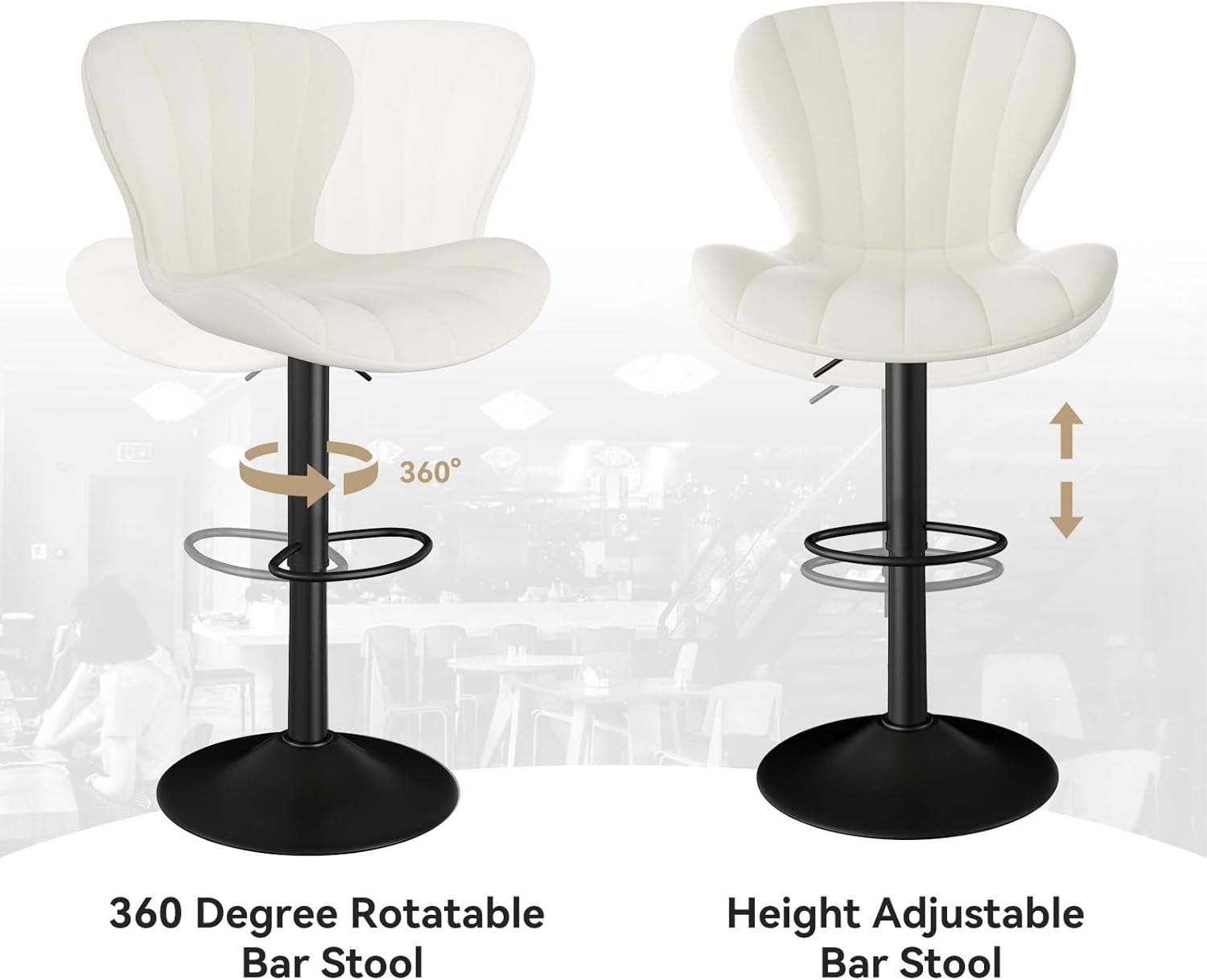 Barhocker 2er Set Höhenverstellbar Barstühle 360° Drehstuhl mit Rückenlehne Küchenstühle mit Fußstütze PU-Leder für die Küche/Wohnzimmer/Bar/Esszimmer Weiß
