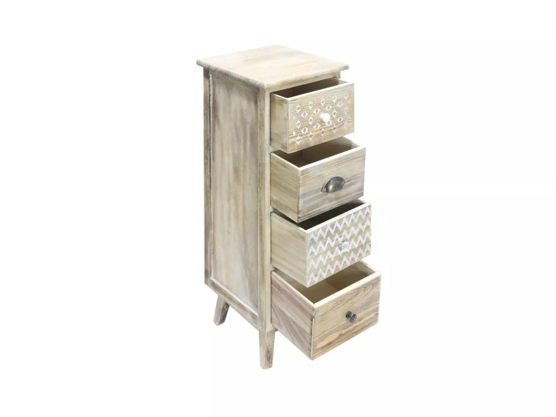 Table De Chevet Étroite 4 Tiroirs Boho Bois Pour Chambre À Coucher