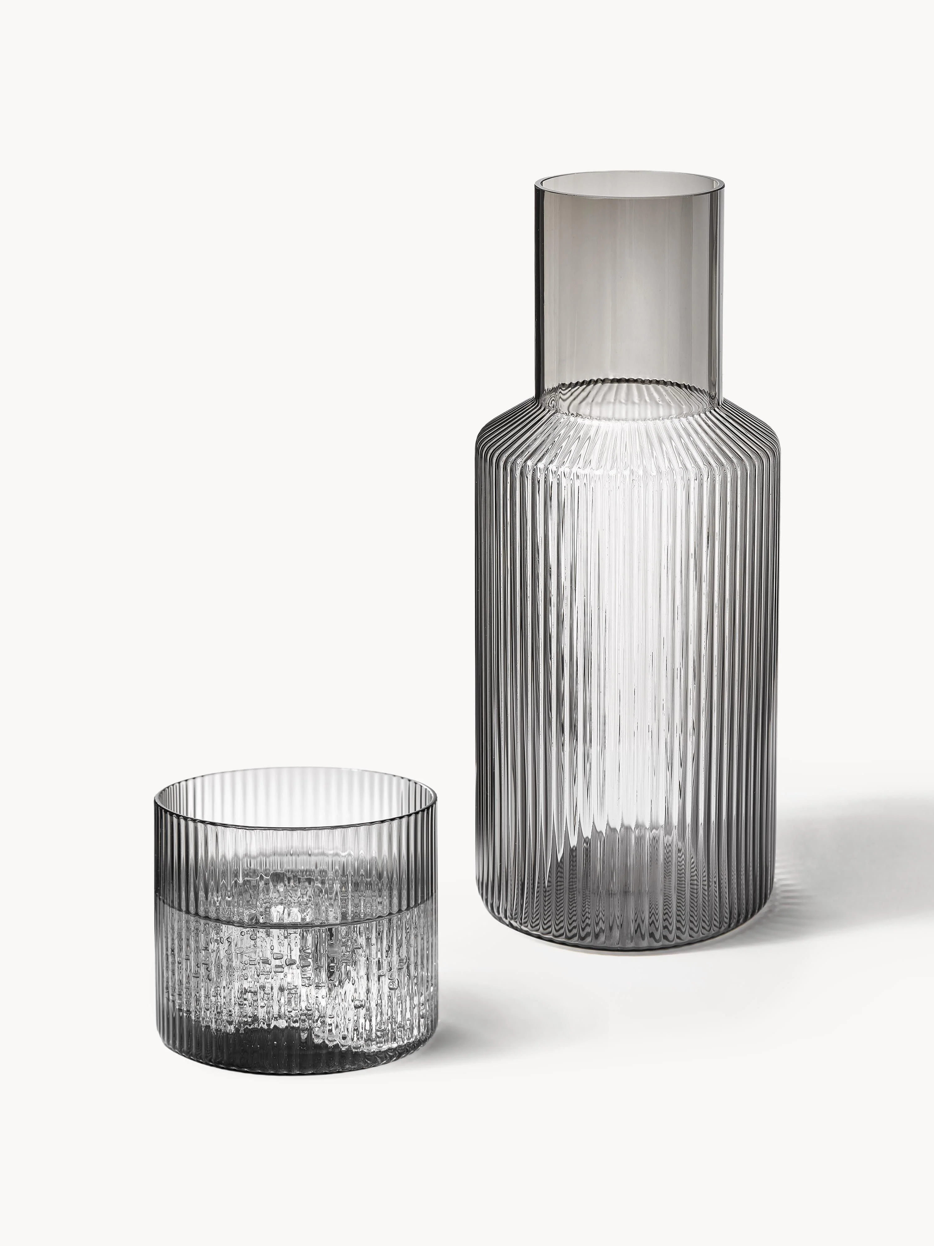 Mondgeblazen kleine waterkaraffen Ripple met waterglas, 2-delig