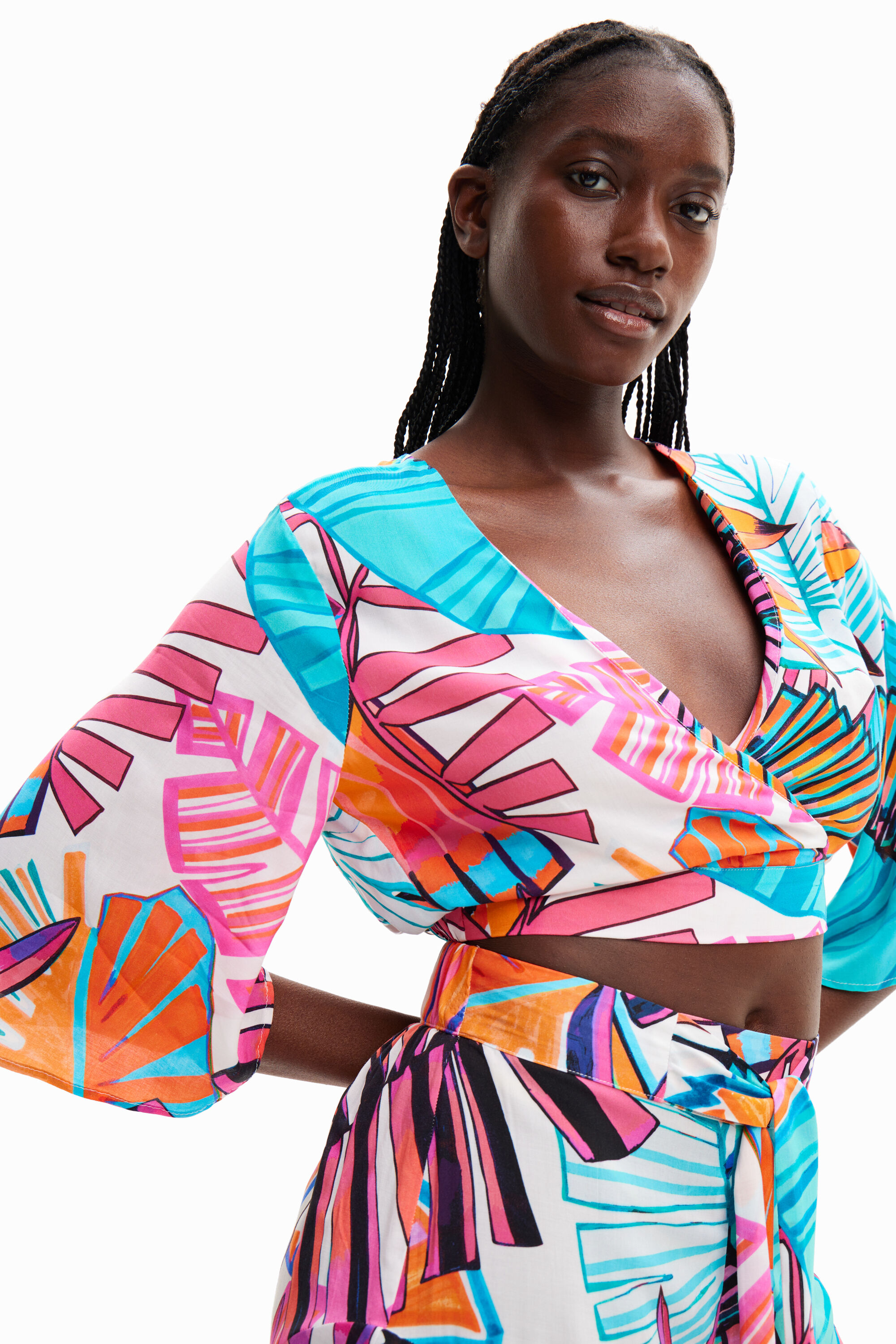 Crop top croisé tropical