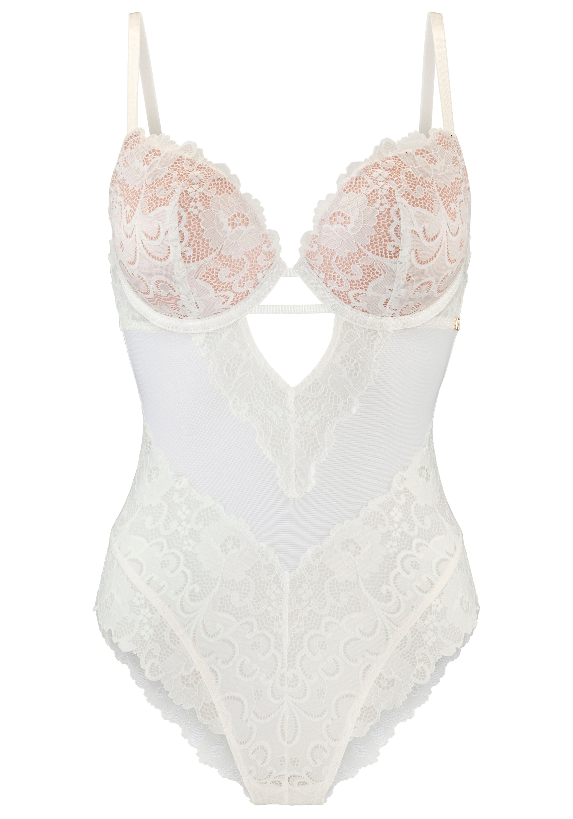 JETTE Body aus floraler Spitze mit Push-up-Effekt, sexy Dessous, Reizwäsche