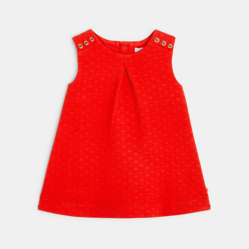 Robe chasuble gaufrée effet coeur rouge bébé fille