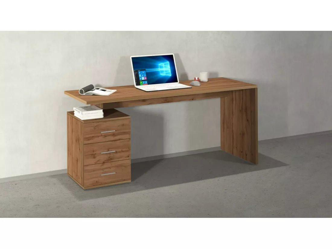 Bureau Siro, Bureau linéaire, Bureau polyvalent, Bureau multiposition gain de place, 160x60h75 cm, Chêne