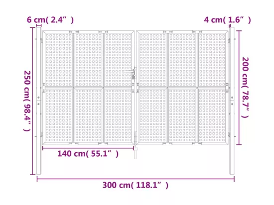 Portail de jardin anthracite 300 x 200 cm acier
