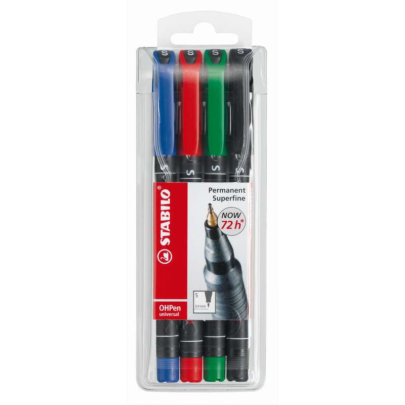 Stabilo Folienschreiber 841/4, permanent S, 4er Etui, assortiert