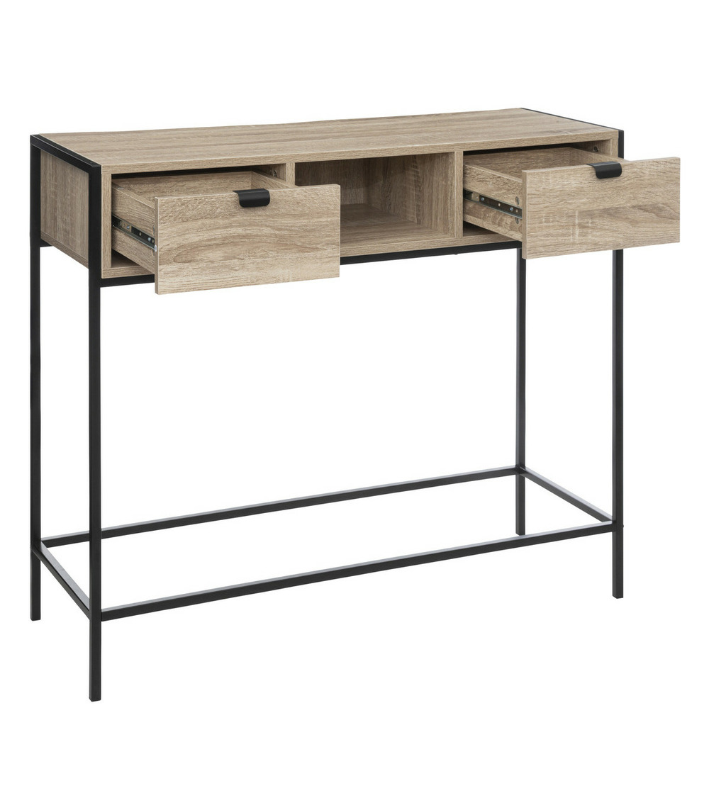 Meuble console 2 tiroirs en métal et bois h 80 cm
