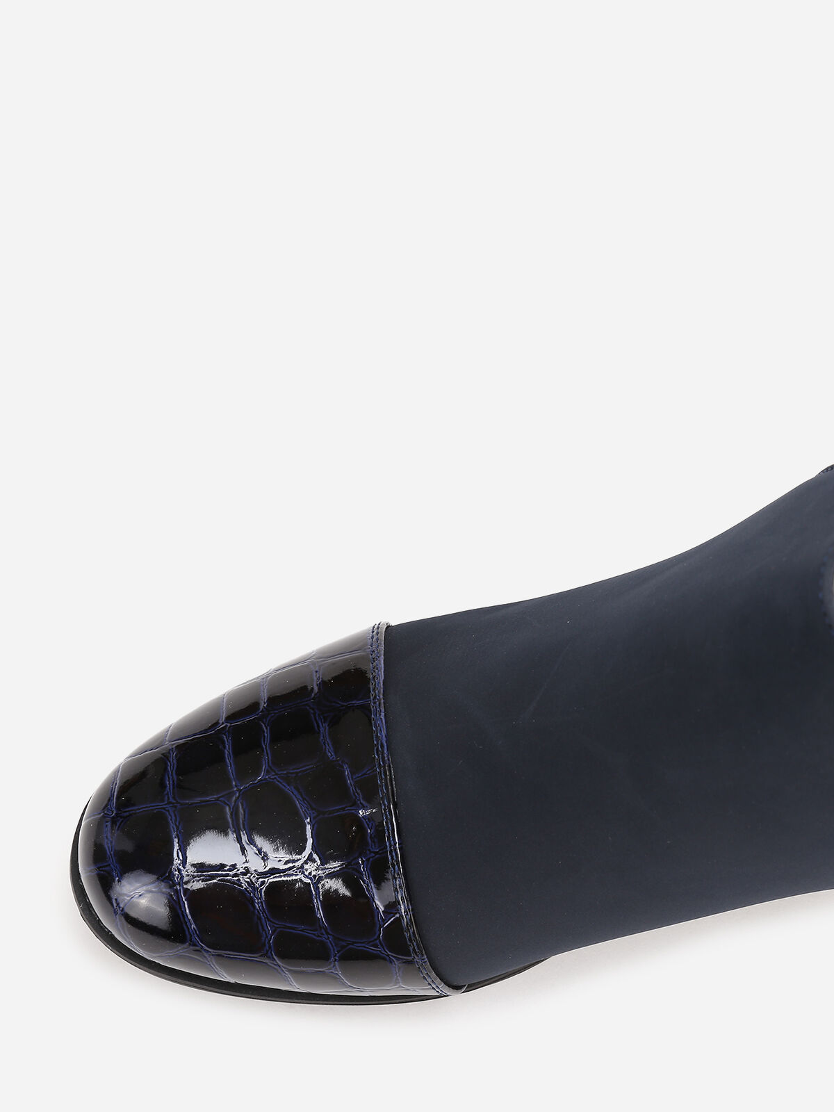 Bottines bi-matières bout vernis imprimé croco- Bleu