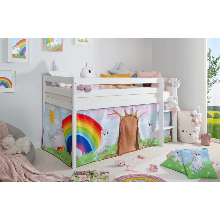 TICAA Hochbett Einhorn Rainbow Kiefer weiß Weiß