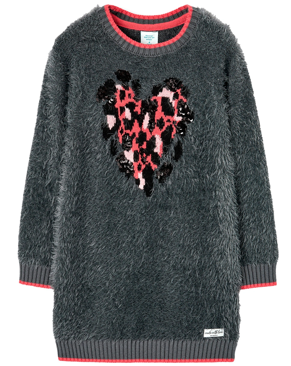 Strick-Langarmkleid HERZ in anthrazit