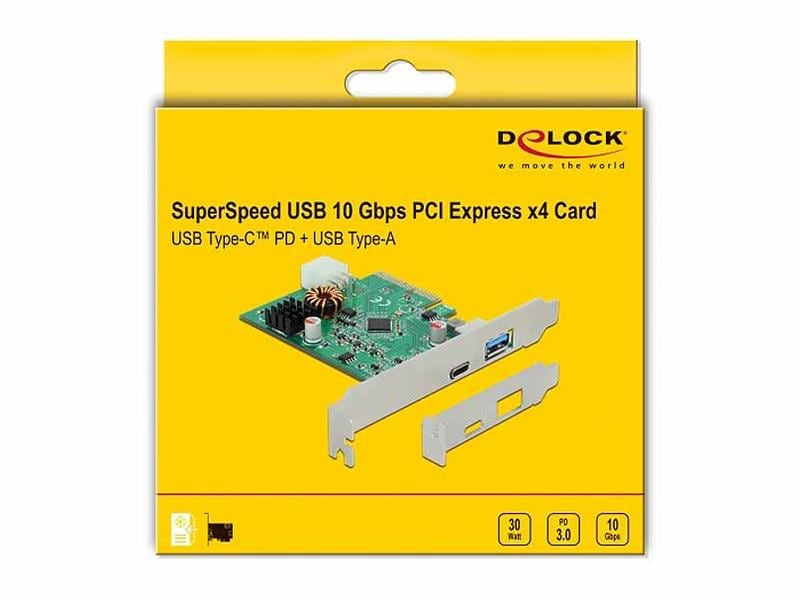 Delock PCI-Express-Karte 89001 2x USB 3.2, 10Gbs, LP 1x USB-C 3.2 PD 10Gbs, 1x USB-A 3.2 10Gbs