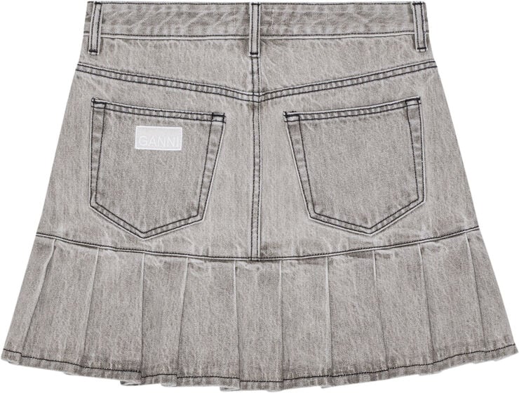 Ganni Future Denim Pleated Mini Skirt Gray quill