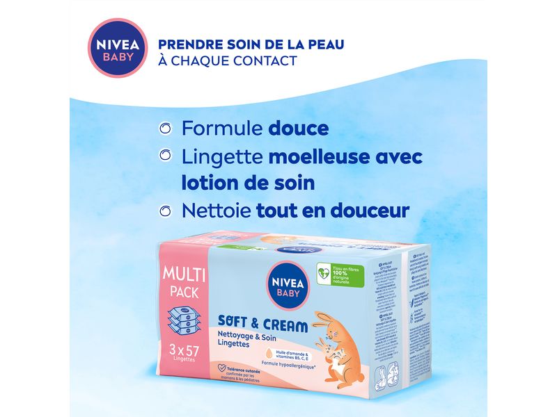 NIVEA BABY Feuchttücher Soft & Cream Trio 3 x 57 Stk. Feuchttücher reinigen sanft und sind besonders pflegend für die zarte Babyhaut