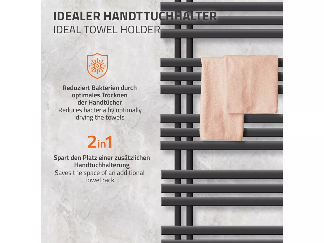 Radiateur de salle de bains design Iron EM 500x1200 mm Anthracite LuxeBath