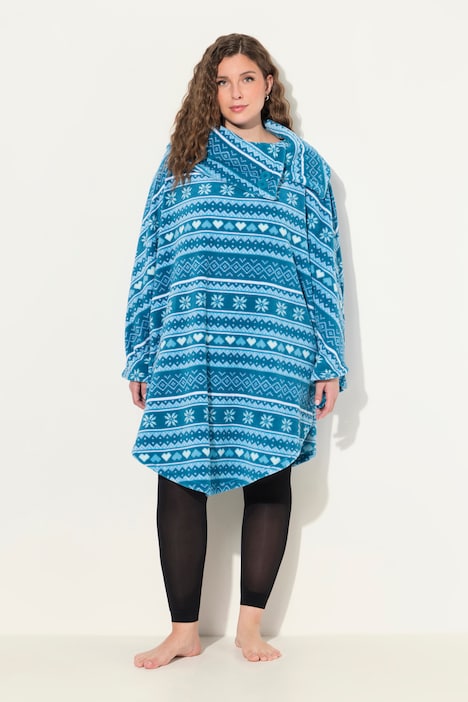 Homewear-Poncho, Norweger, Plüsch, Kragen, recycelt