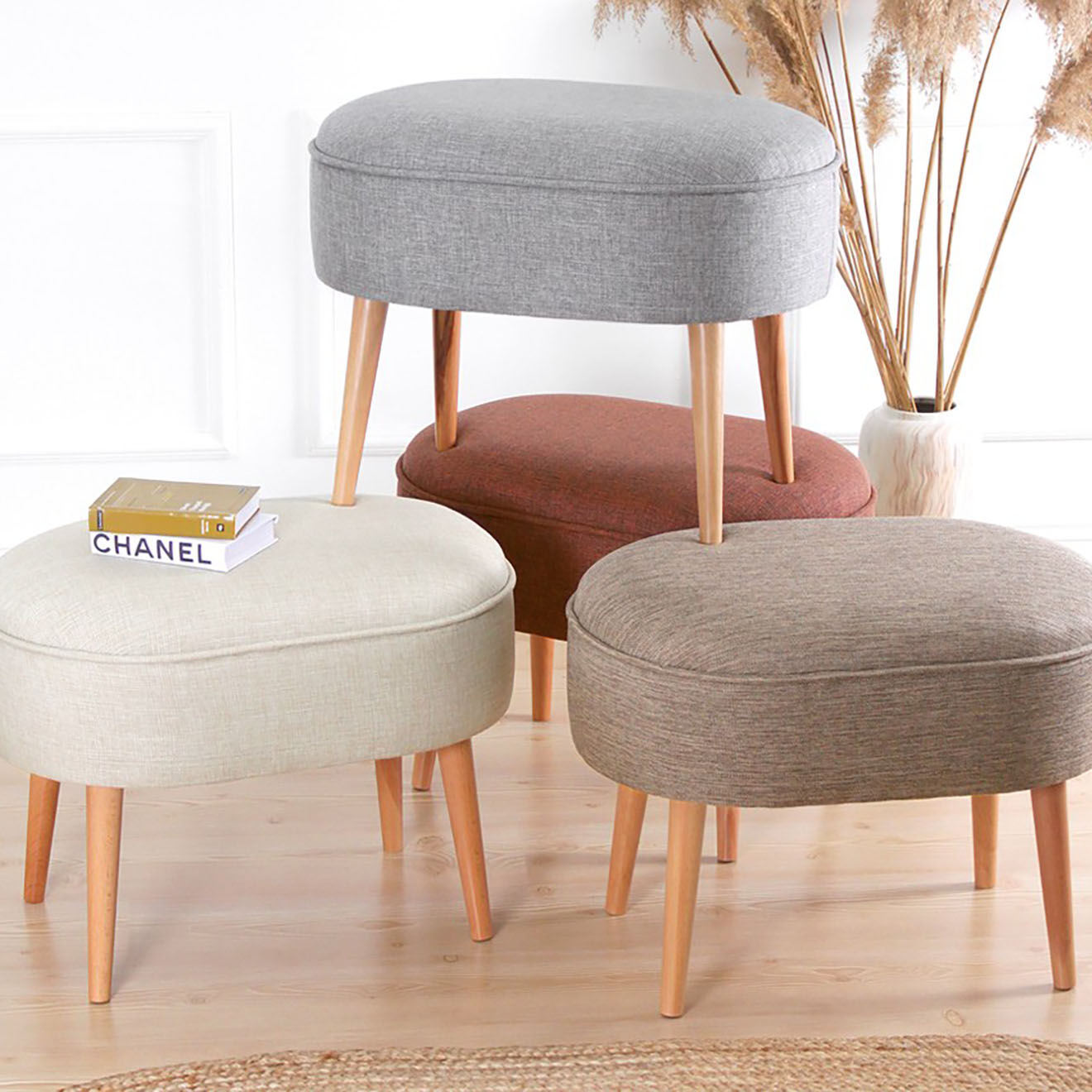 Homitis Chaise pouf Timoon en lin crème - 47x63x44 cm