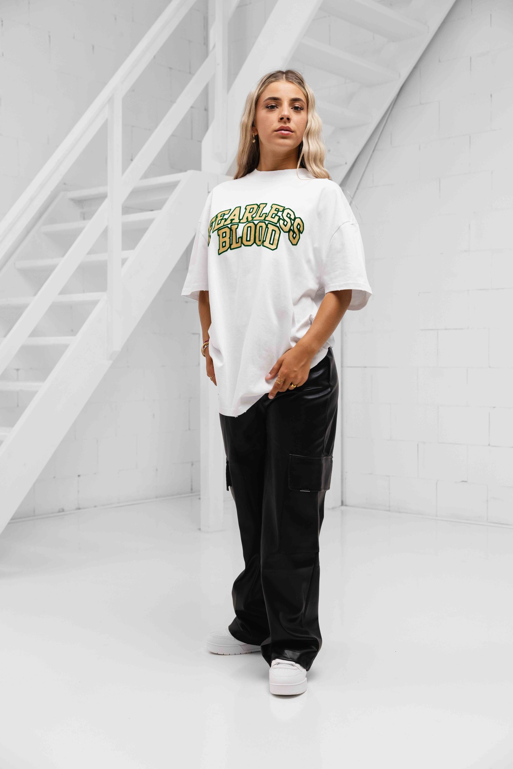 Fearless Blood Logoprint T-Shirt Dames Wit/Groen