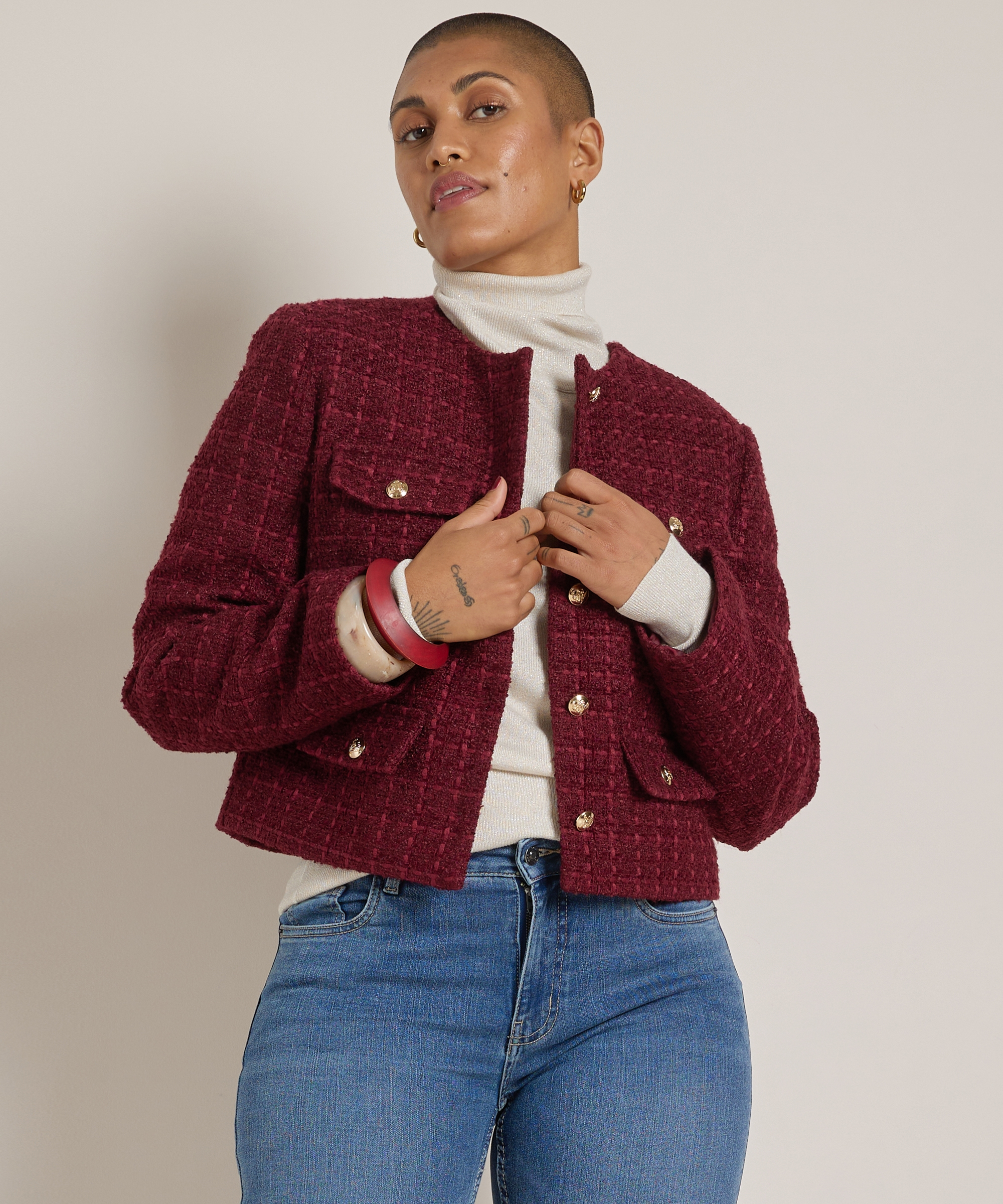 tweed blazer kort met knopen