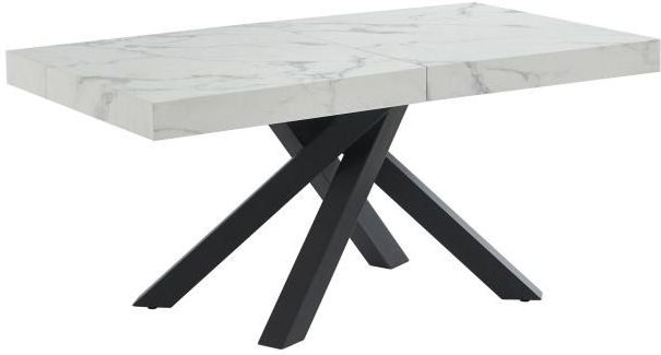 CATONAV - Eettafel - Wit en Zwart Marmereffect - MDF en Metaal - Uitschuifbaar 6 tot 10 Plaatsen