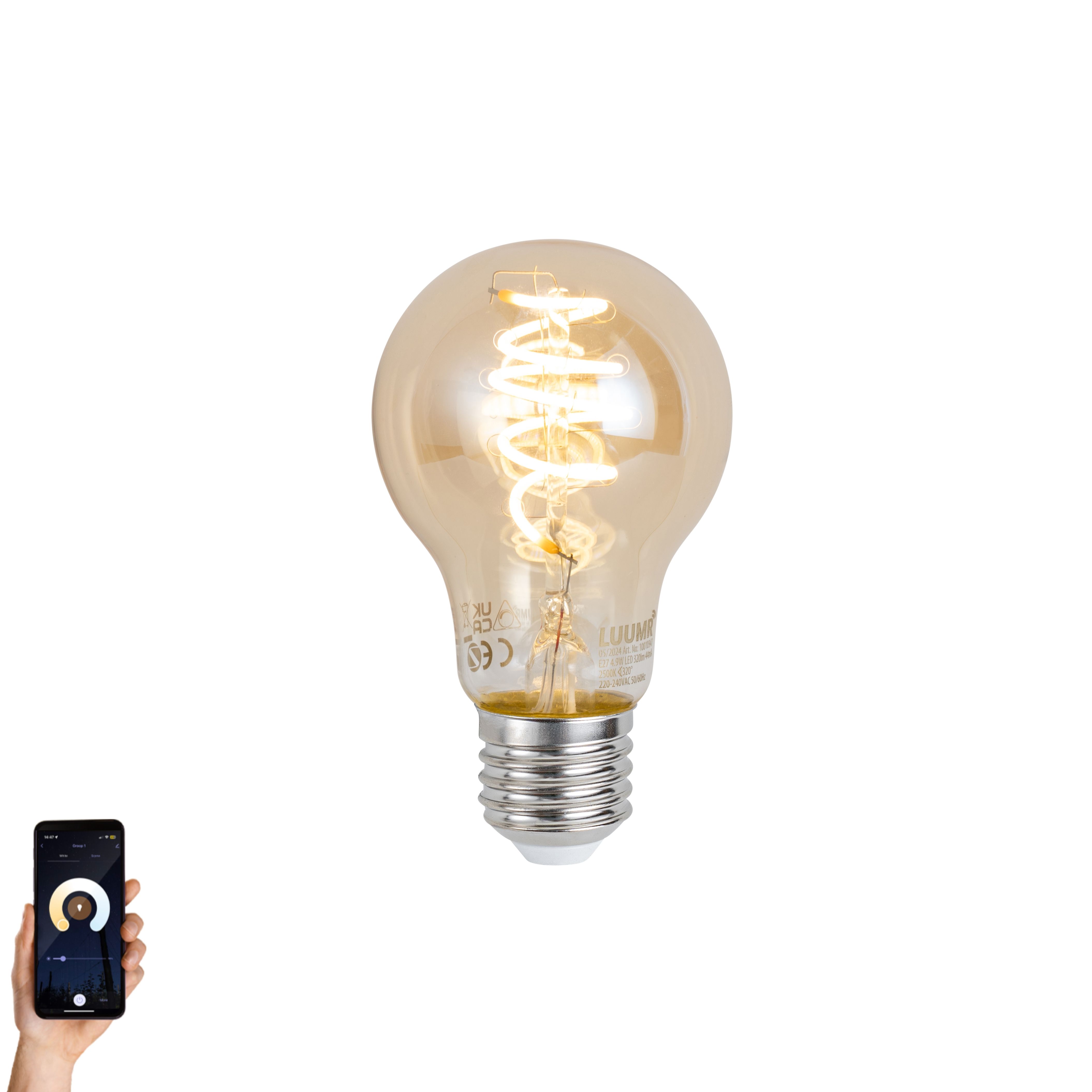 Smart E27 dimbare LED lamp A60 amber 4.9W 320 lm 2500K