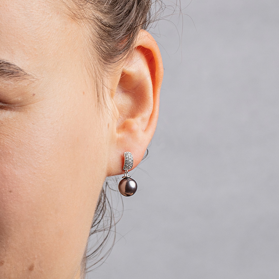 Ohrhänger 925 Silber rhodiniert mit blauen Kunstperlen 8mm & Zirkonia