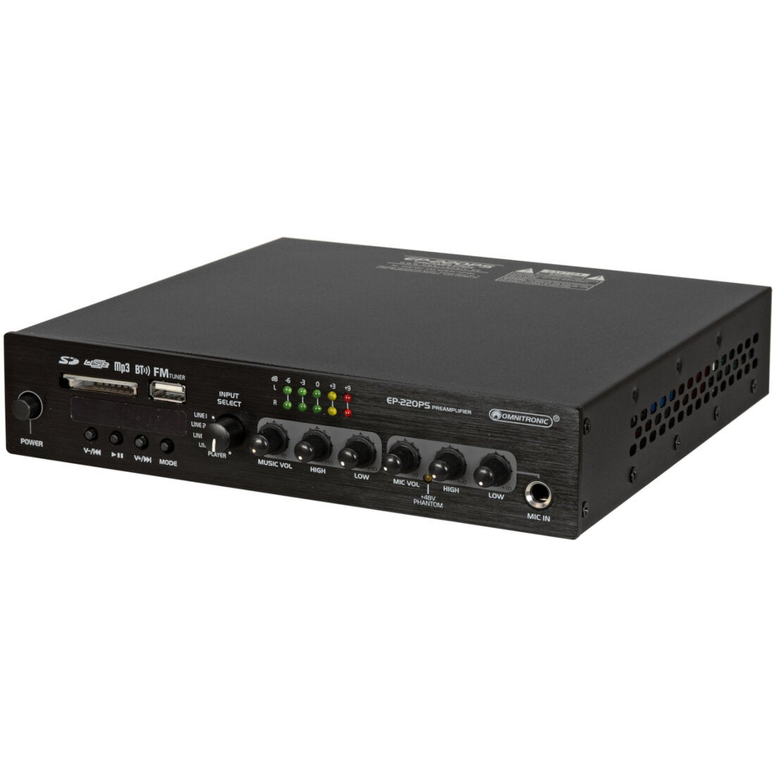 Omnitronic EP-220PS voorversterker met MP3-speler, Bluetooth, FM Radio