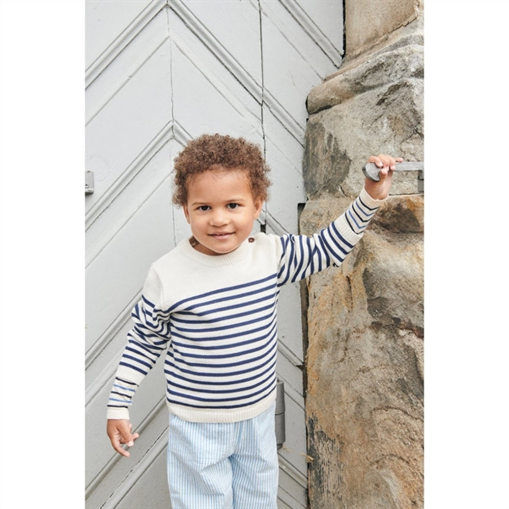 Cream Navy Combi Strikket Striped Sailor Sweater