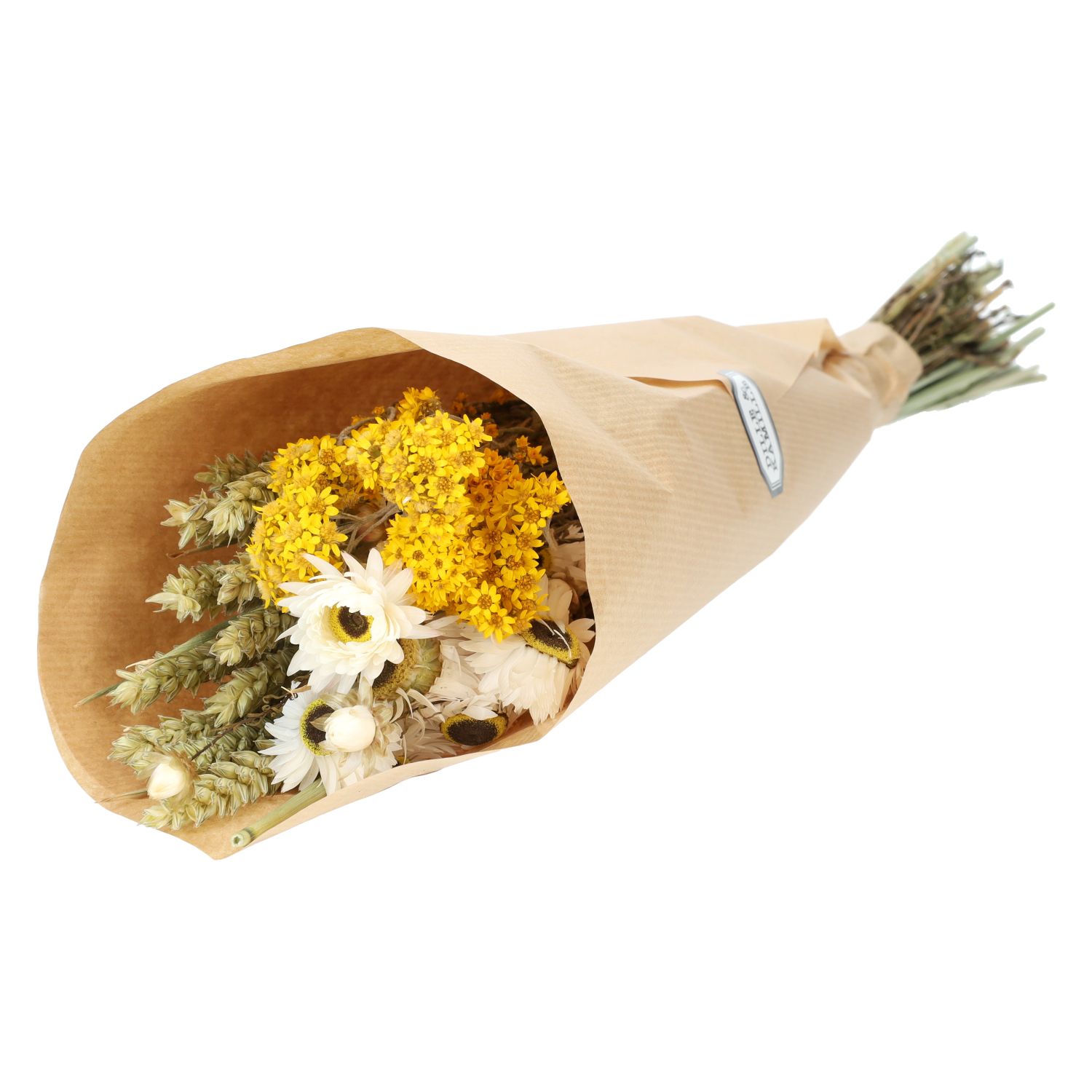 Droogbloemen, gemengd boeket, geel