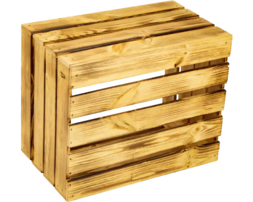Vintage fruitkist met plank, gevlamde afwerking, 50x40x30 cm