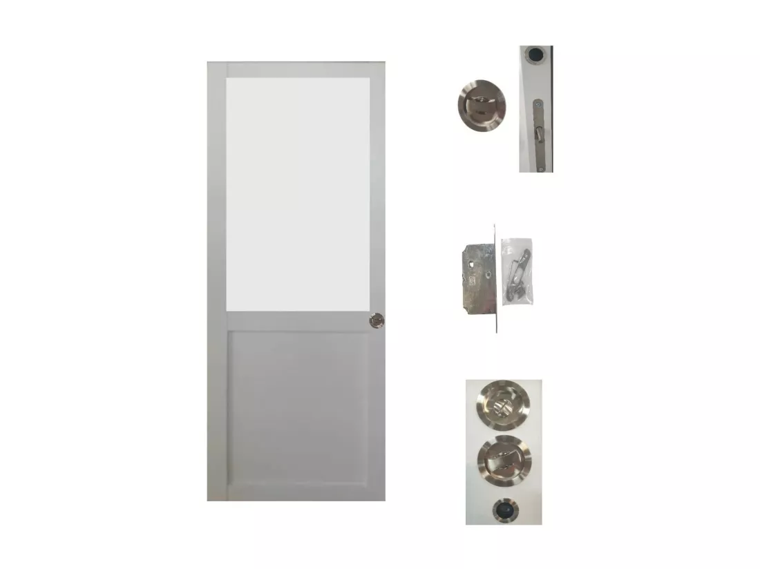 Porte Coulissante Athena Blanc H204 X L73 + Serrure à Condamnation Gd Menuiseries