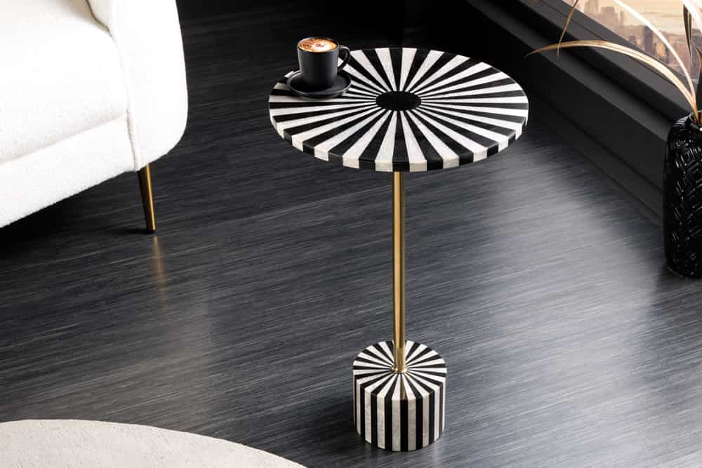 Beistelltisch HARMONY NATURE 55cm schwarz weiß Mosaik rund Kunsthandwerk