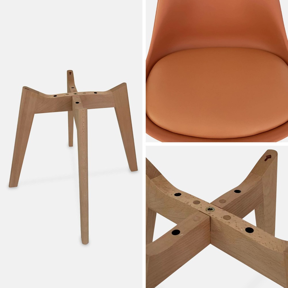 Lot de 4 chaises scandinaves. Pieds bois de hêtre. Chaises 1 place. Terracotta