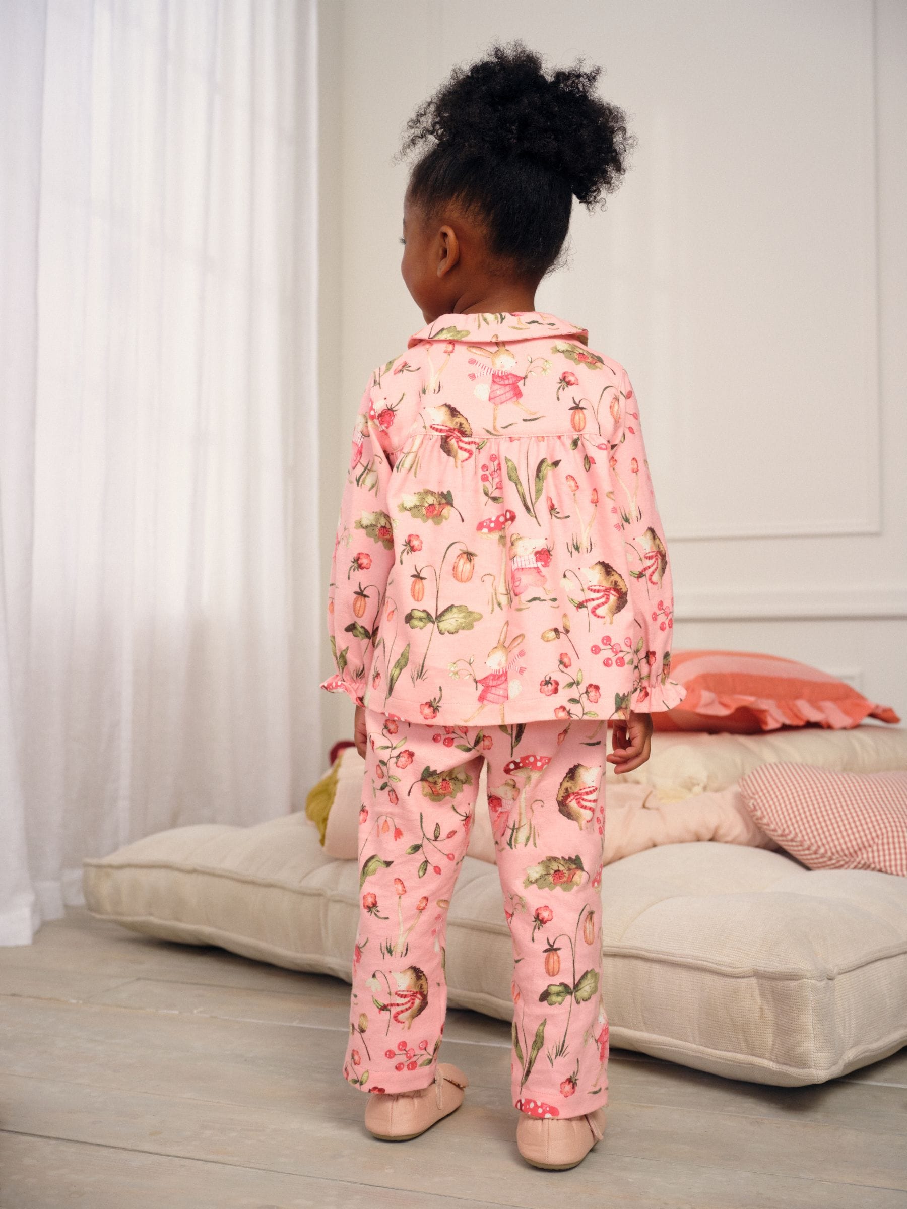Roze muisprint - Geweven pyjama met knopen (9 mnd-10 jr)