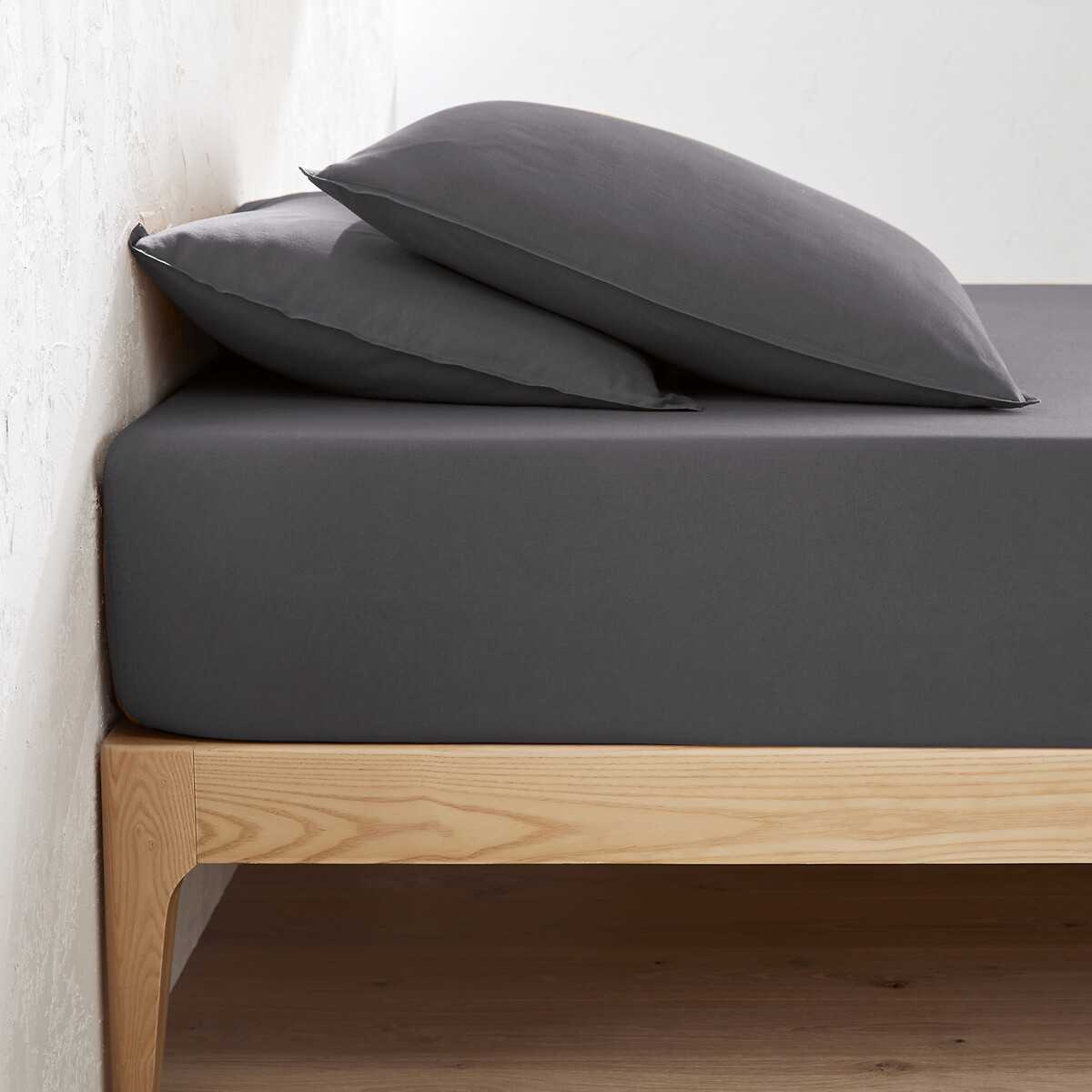 LA REDOUTE INTERIEURS<br>Lençol de baixo liso em algodão lavado, dobra de 30 cm, Scenario