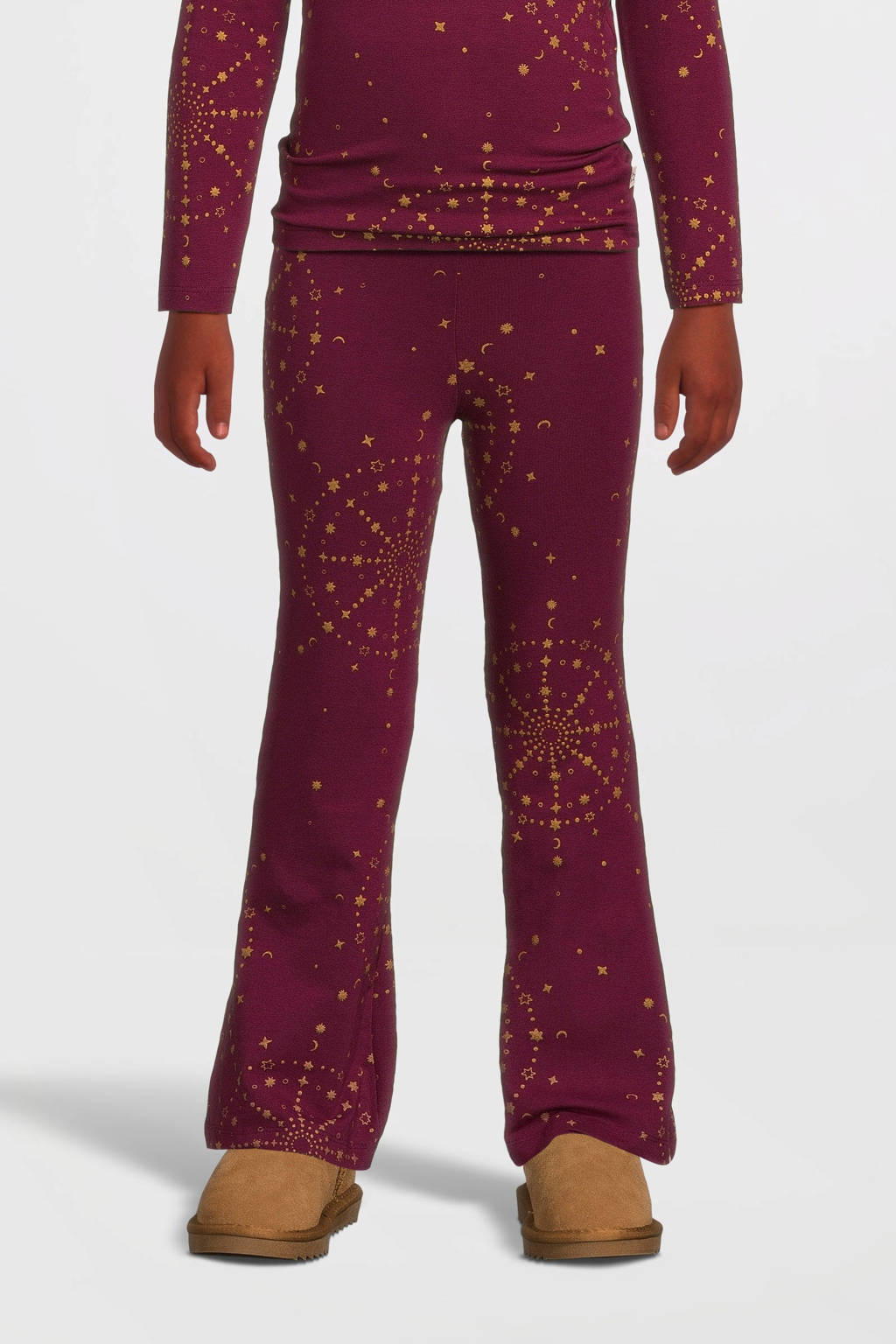 Your Wishes flared broek met all over print bordeauxrood/goud